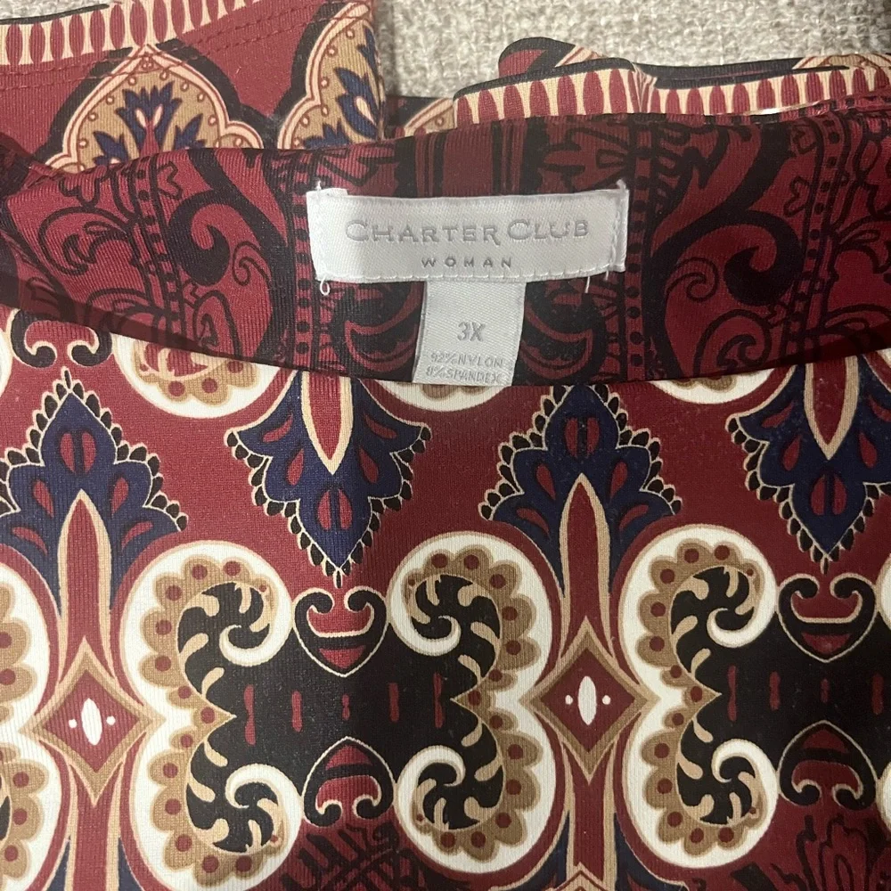 Charter Club Burgundy and Cream Patterned Top Plus Size 3X. - Picture 3 of 13